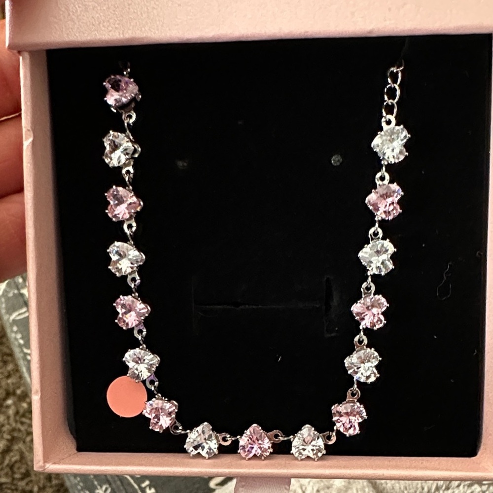 Delicate Pink & Clear Crystal bracelet with Green Gem Ring